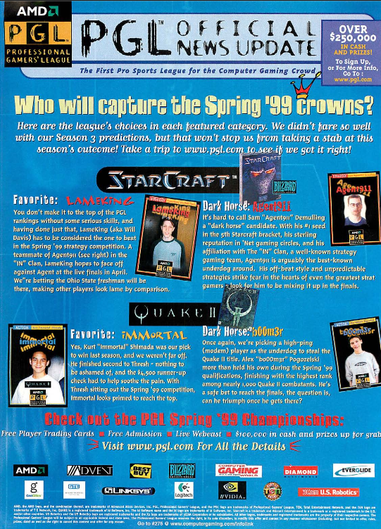 Computer Gaming World page 77 PGL Spring 1999 championship preview featuring Agent911