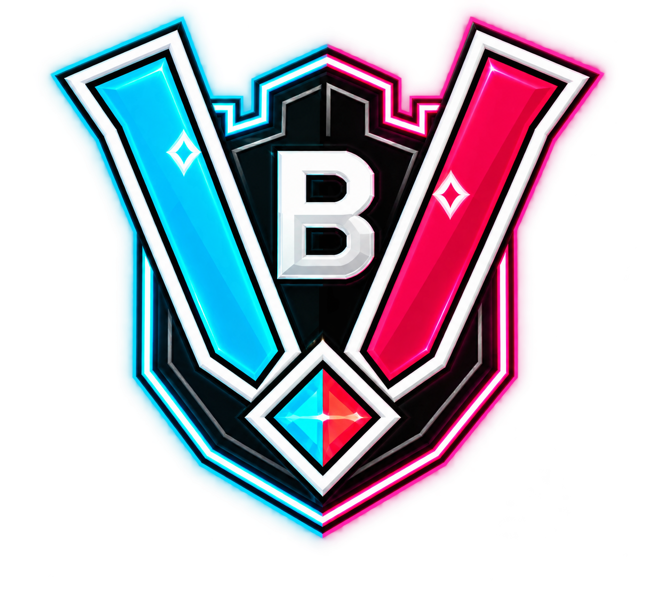 Vector Bastion cyan-and-magenta V and B crest